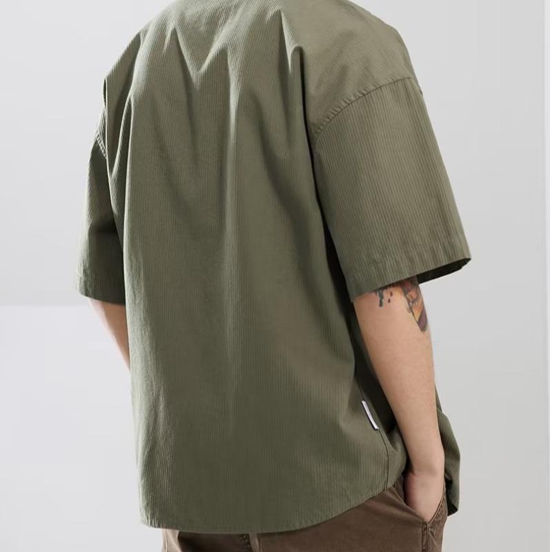 Men's Summer Loose Short Sleeve American Work Shirt, Trendy Japanese Retro Cardigan Button-Down, Plus Size Available.