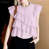 ZANZEA Women Casual Round Neck Short Sleeve Loose Ruffles Blouse