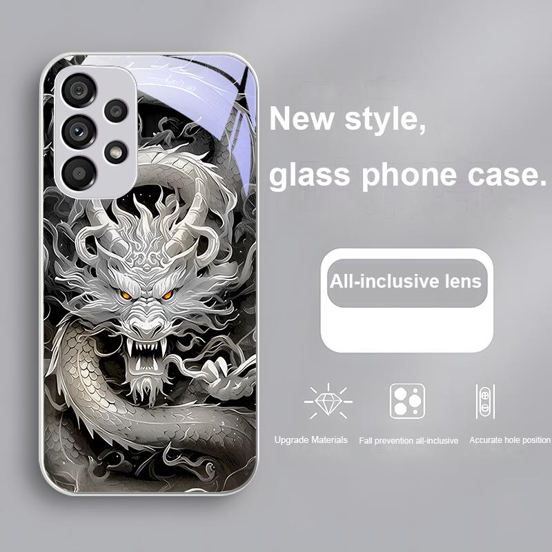 Chinese Loong Purple For Samsung Galaxy S24 Plus S20 21 FE S23 Ultra S8 9 A70 72 73 50 51 52 53 Tempered Glass Phone Case