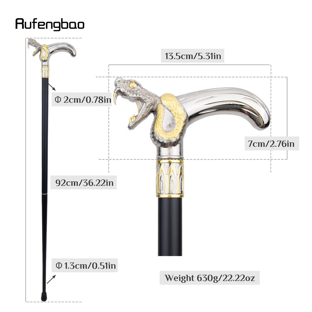 Golden White Snake Head Biting Walking Cane Fashion Decorative Walking Stick Gentleman Elegant Cosplay Cane Knob Crosier 92cm