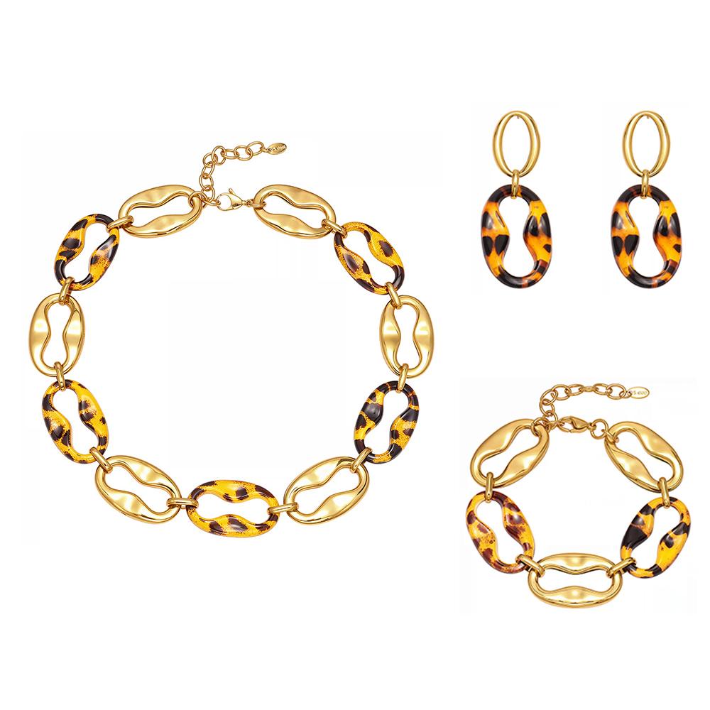 Chunky Link Chain Necklace Bracelet Drop Earrings for Women 18k Gold Plated Stainless Steel Necklaces Bracelets Dangle Earring