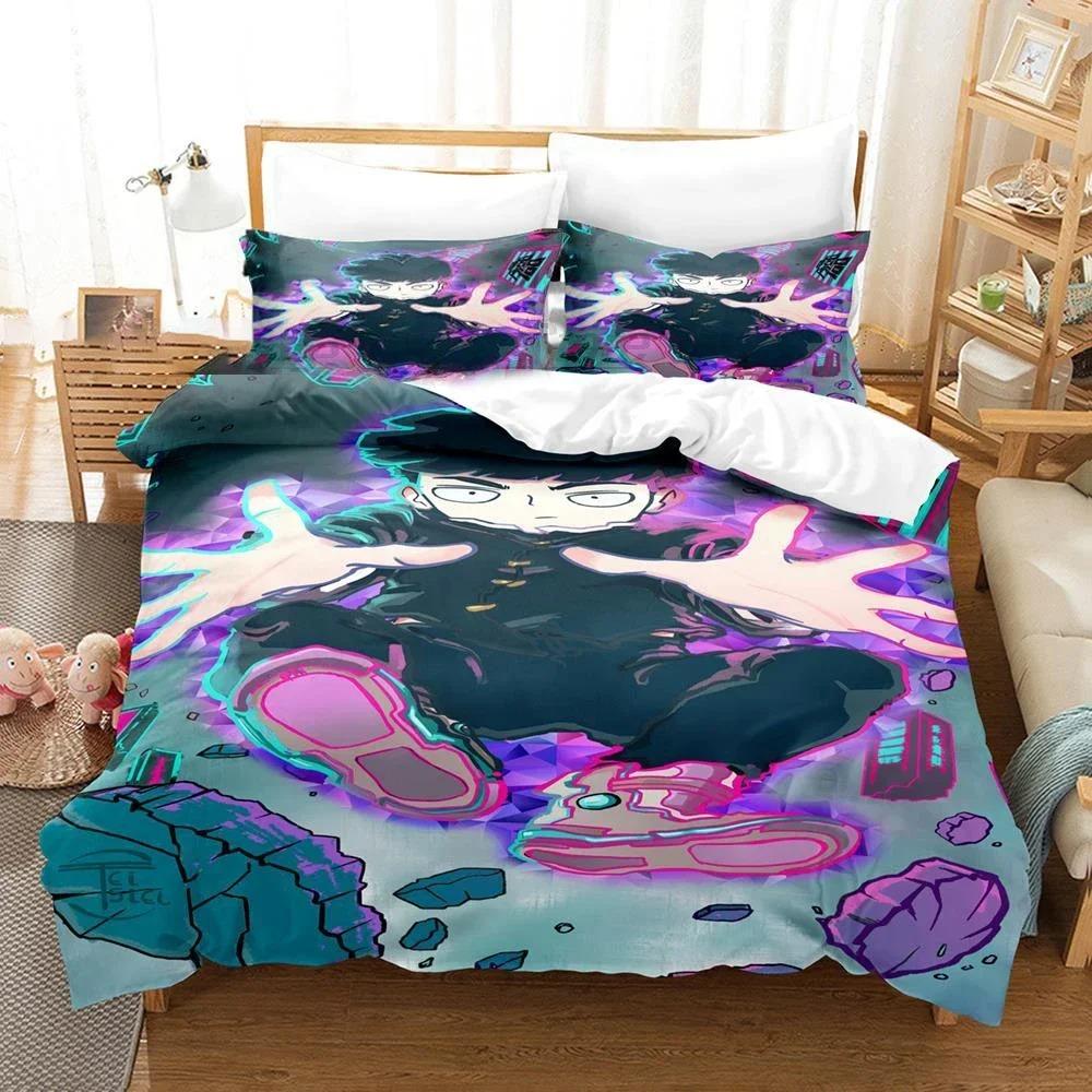 3D Printed Mob Psycho 10 Beding Set Anime Kageyama Shigeo Soft Duvet Cover Double Twin Ful Quen King Adult People Children Kids Comfortable Quilt