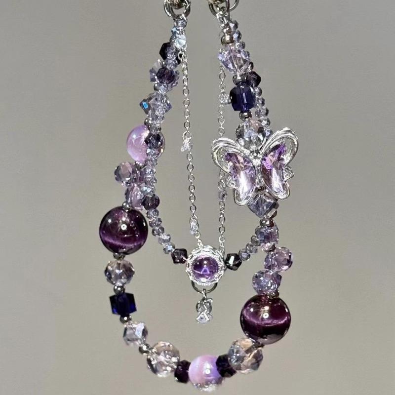 Bracelet de perles d'amour pour femmes, petit nœud en cristal frais, fleurs, amour, chaîne de téléphone portable, anti-chute, accessoires de coque de téléphone portable, DIY