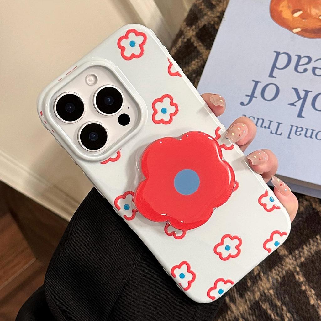 Little Red Flower Stand Phone Case for iPhone 15, iPhone 16, iPhone 17 Pro Max