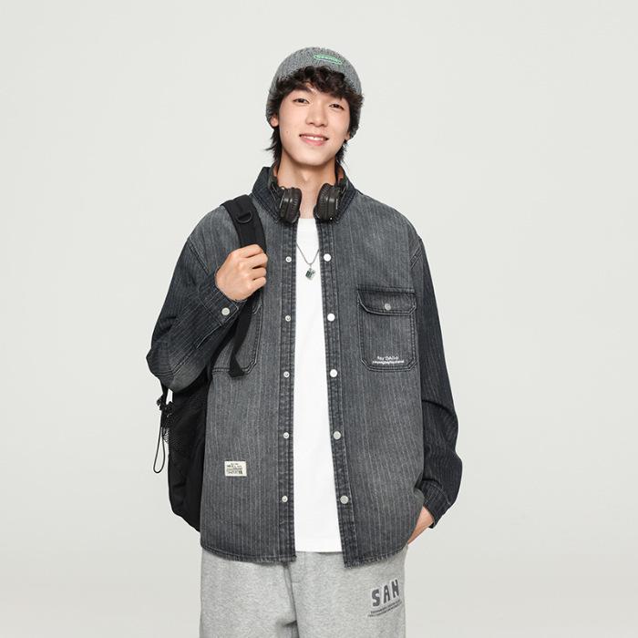 

Джинсовая рубашка мужская водонепроницаемая свободная трендовая универсальная повседневная наружная тонкая куртка для пар 4XL чёрный