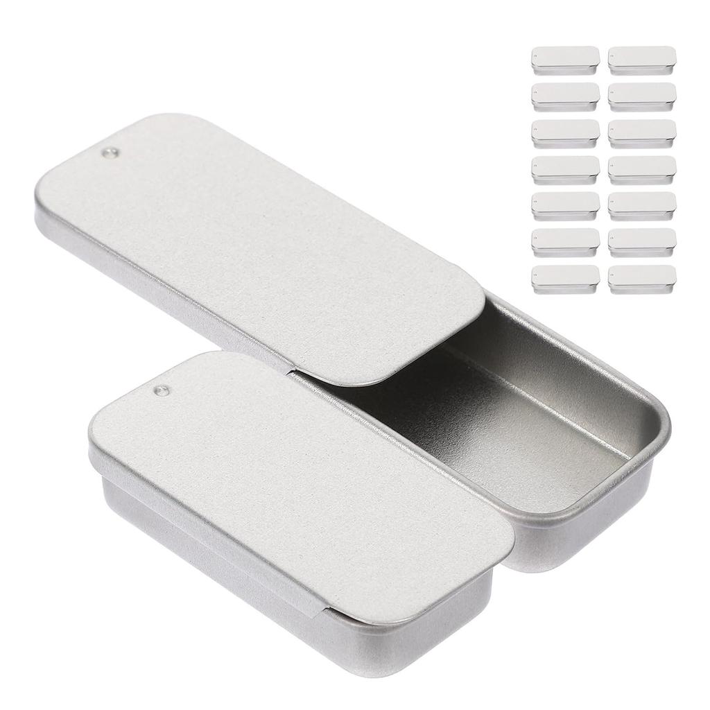 POPETPOP 16-piece Silver Matte Metal Can Push Lid Candy Small Snack Case Portable Multipurpose Storage Box Ideal Balms Daily Medication Tablets.