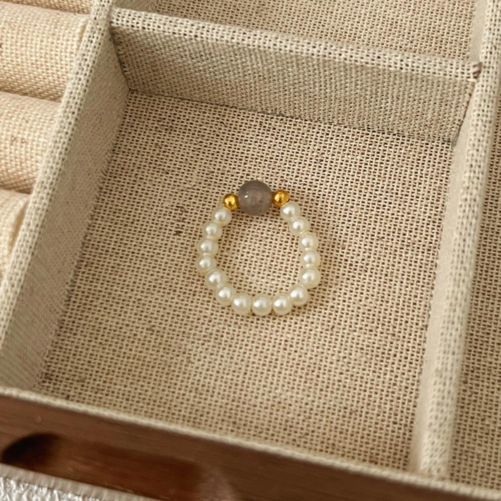 Maillard Parel kralen Ring Dames Elastisch Koord Literaire Gestapelde Wijsvinger Ring High-end Handgemaakte Ring Sieraden