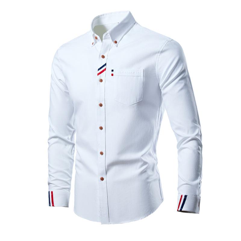 Männer Top Frühling Herbst Casual Business Hemd Weiß Schwarz Blau Lose Klassische Hemden Revers Hals Langarm Shirts