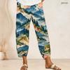 Women Plus Size Loose Deer And Leaf Printed Cross Hem Cropped Pants