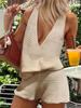 Women's New Arrivals Solid V-Neck Backless Top + Shorts Two Piece Sweater Set