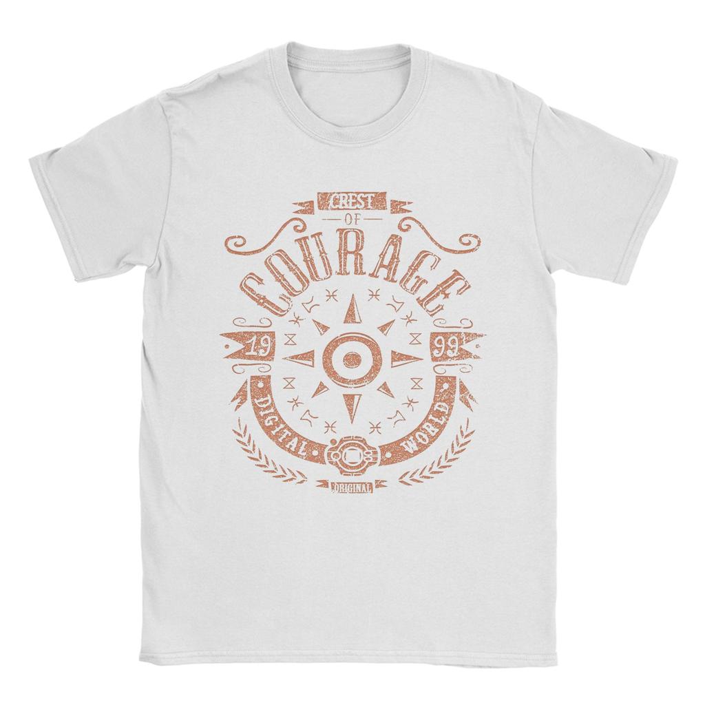 Digimon Anime T Shirts Crest of Courage Greymon Pure Cotton Tops Novelty Short Sleeve Crew Neck Tee Shirt Plus Size T-Shirt