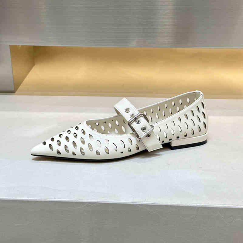 Fashion Summer 2025 New Diamond Embellished Flat Bottom Hollow Out Mary Jane Single Shoes Ballet Slip-On Fishing Net Shoes Women's Sanda