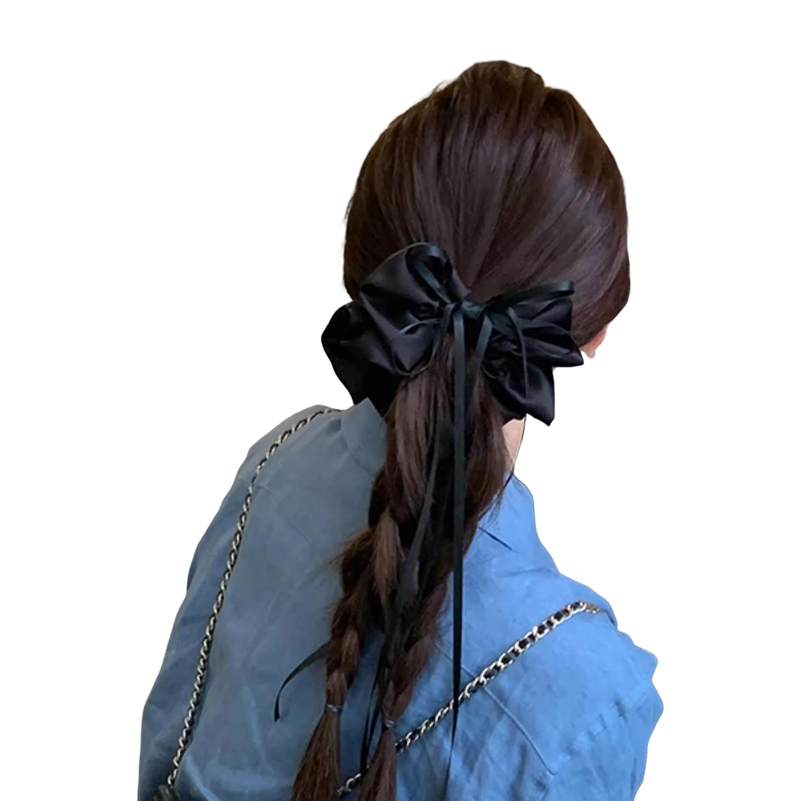 

Повязка на голову с бантом во французском стиле, простая черно-белая, обруч для волос для хвостика для женщин и девочек, шелковый бант, прическа гулька , аксессуары для волос