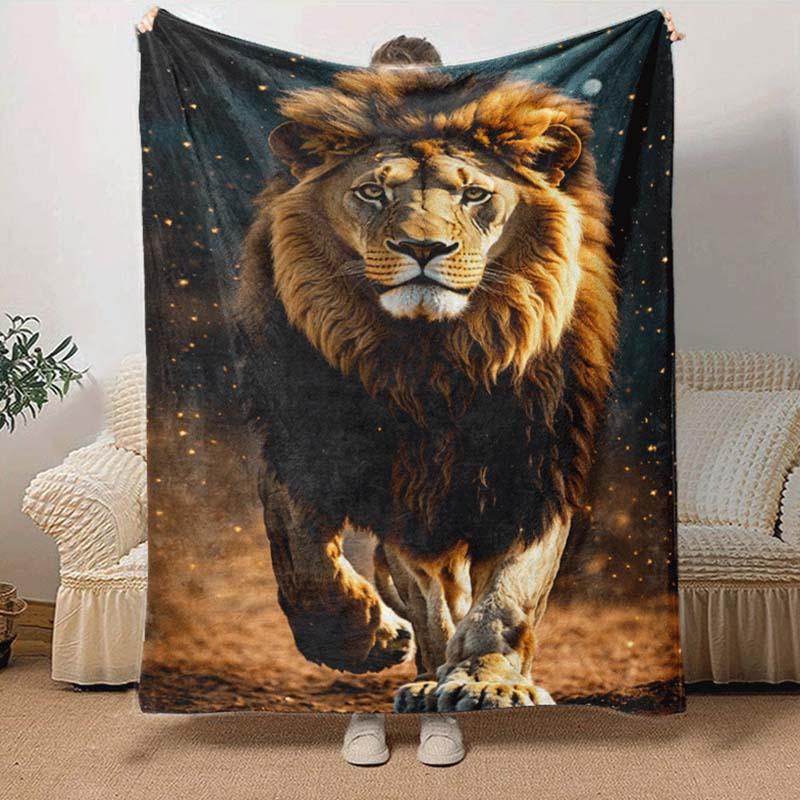 1pc Lion Printing Lightweight Flannel Blanket, Comfortable and Warm Blanket, for Camping Sofa Bed and Couch Office, Suitable for Gift Blanket