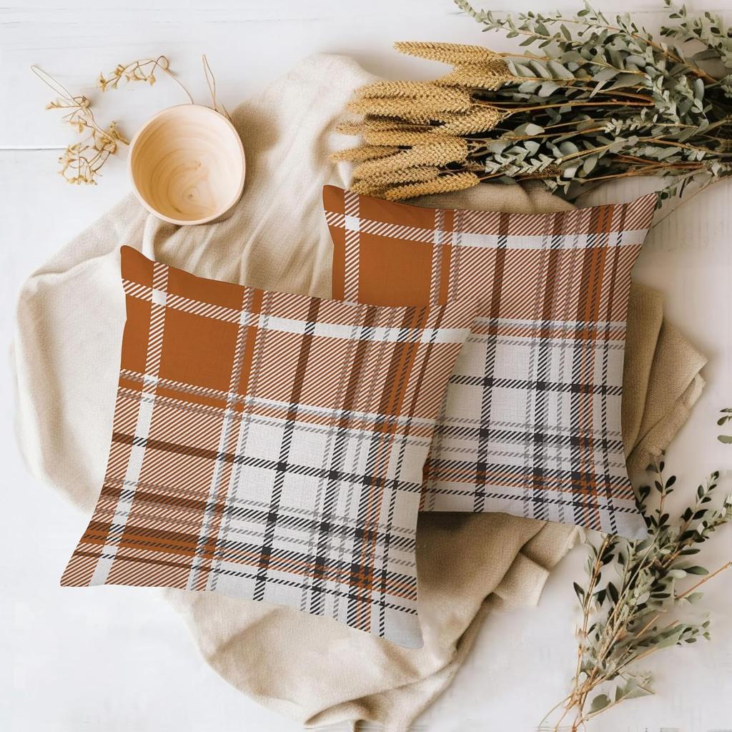 A Set Of 3 Pillowcases, Watercolor Brown, Checkered Decorative Pillowcases For Bedroom Sofa Decoration,18x18inches Without Pillow