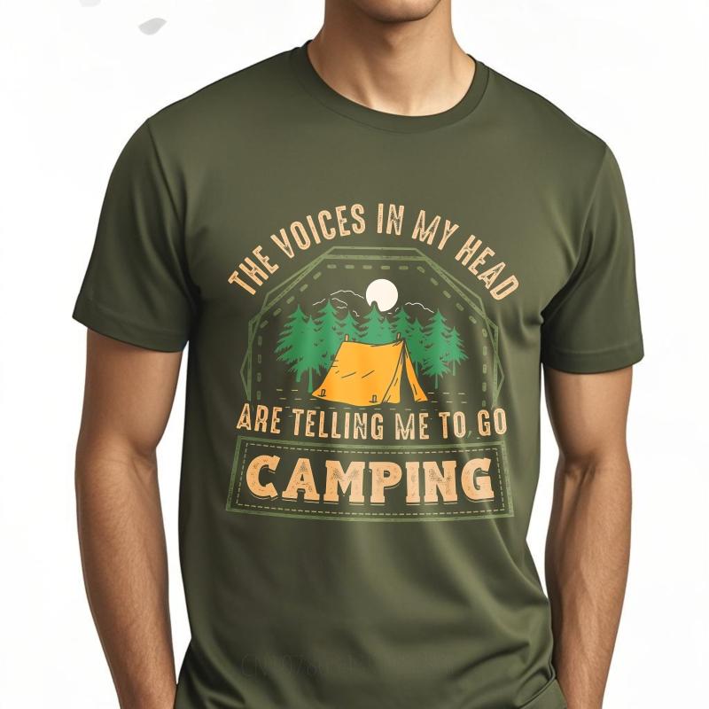 Plus Size Summer Teenagers tshirt The Voices In My Head Are Telling Me To Go Camping Short Sleeve Cotton O Neck Tshirt