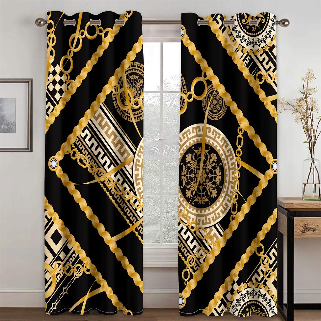 3D Modern Luxury Brand Design Baroque Black Gold Fashion 2 Pieces Shading Window Curtain For Living Room Bedroom Decor Grommet