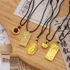 Guochao Gold Gourd Pendant Necklace with Fu Character and Buddha Head Design