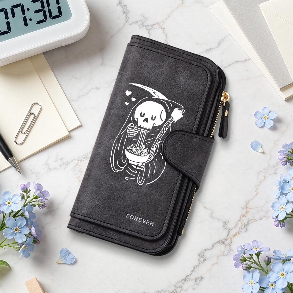 Grim Reaper Pattern Long Wallet Casual Portable Card Holder Fashion Daily Purse