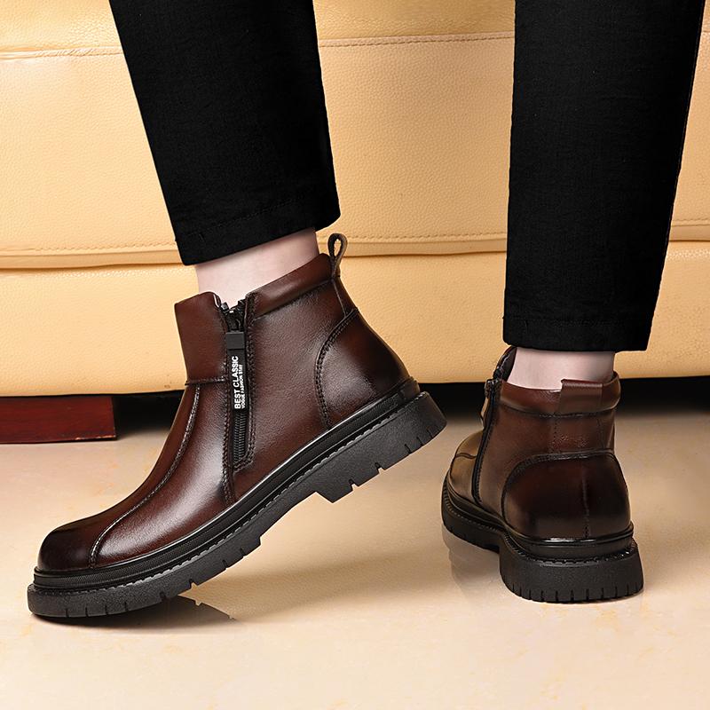 Men's Zipper Warm Ankle Boot For Autumn And Winter New Casual Thick-Soled Anti -Slip Work Boot Fashionable Outdoor Walking Boots