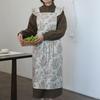 Long Retro Printed Cotton Ruffled Kitchen Apron with Pockets Summer Pleated Women's Cross-back Apron Water-resistant Pinafore