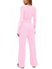 Solid Color Casual Long Sleeve Set Top High Waisted Wide Leg Pants Sportswear