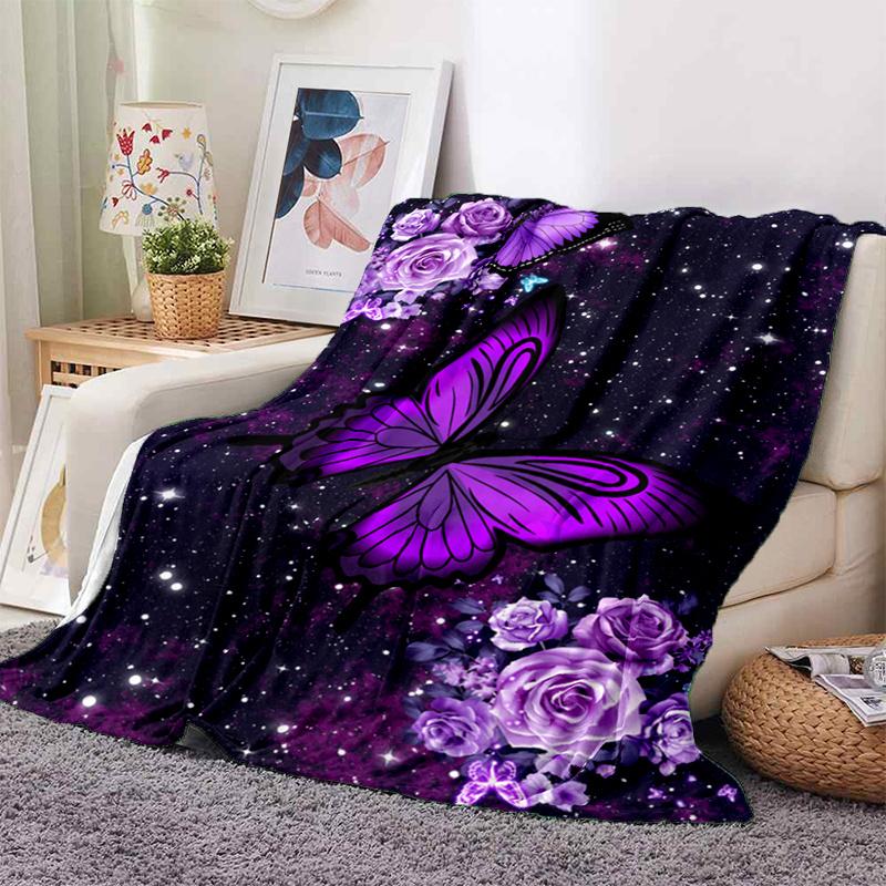 VIKAMA Starry Purple Butterfly Rose Cover Blanket Soft Living Room Bedroom Scandinavian Style Nap Blanket Room Decoration