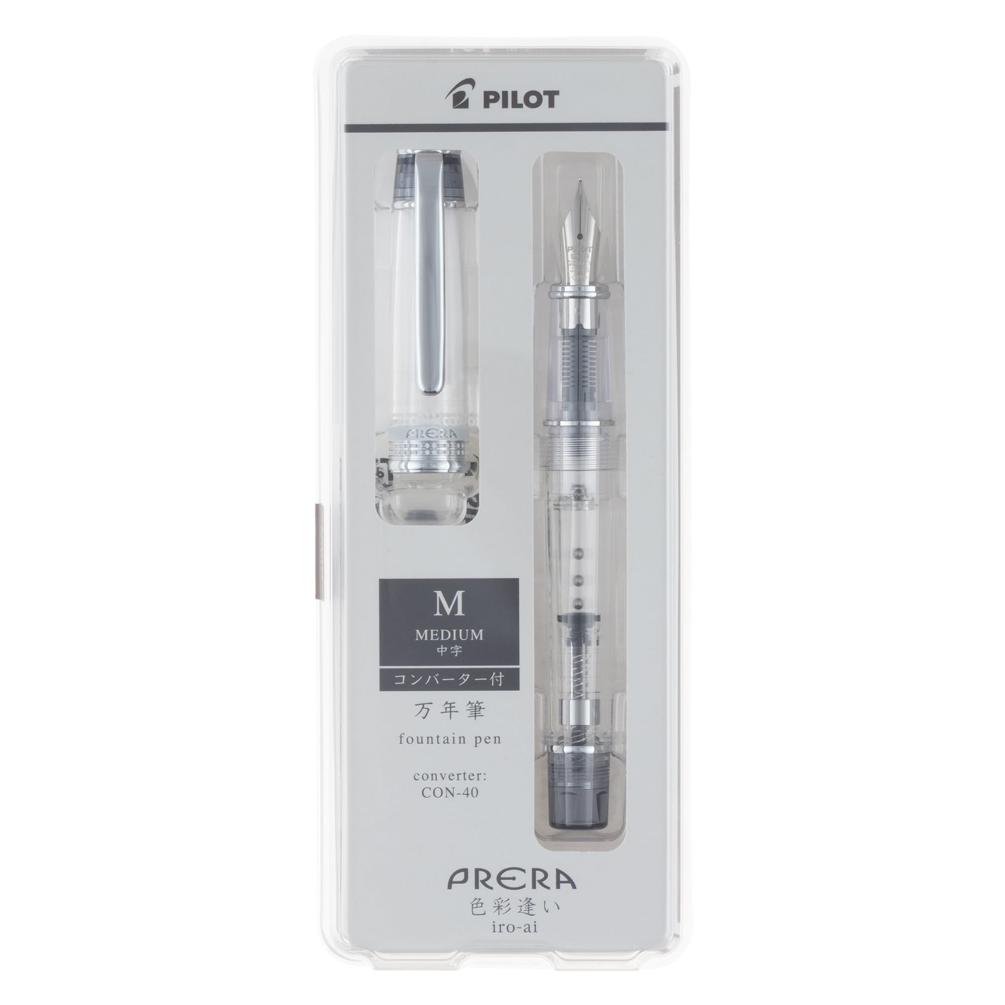 PILOT Prera Fountain Medium Transparent PFPR1TBM Pen, Nib, Black,