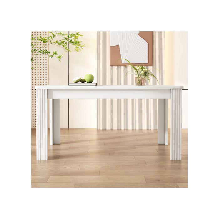 Table de salle à manger à quatre pieds, Table de salle à manger en chêne, Table de salle à manger rectangulaire, Blanche
