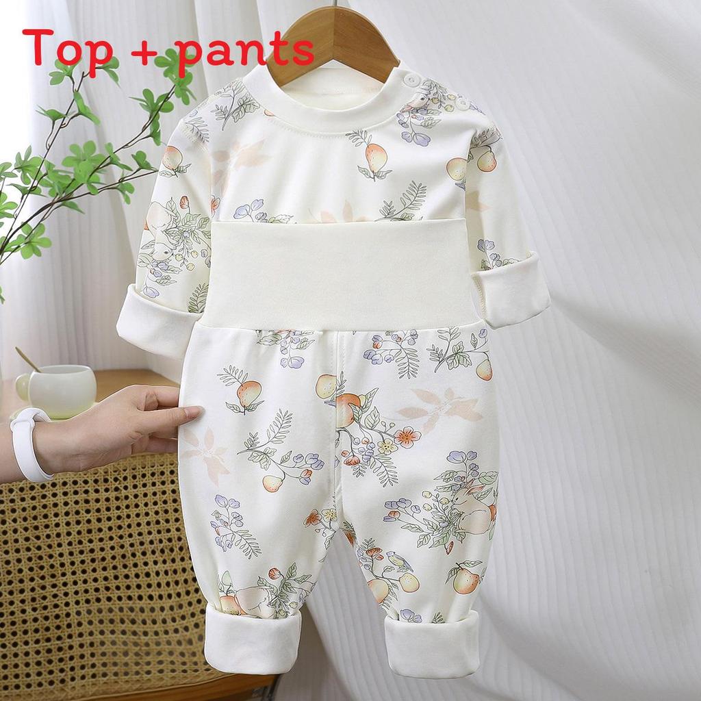 Baby Warmth Cotton Toddler Pajamas With High Waist And Ribbed Pants For Winter And Fall