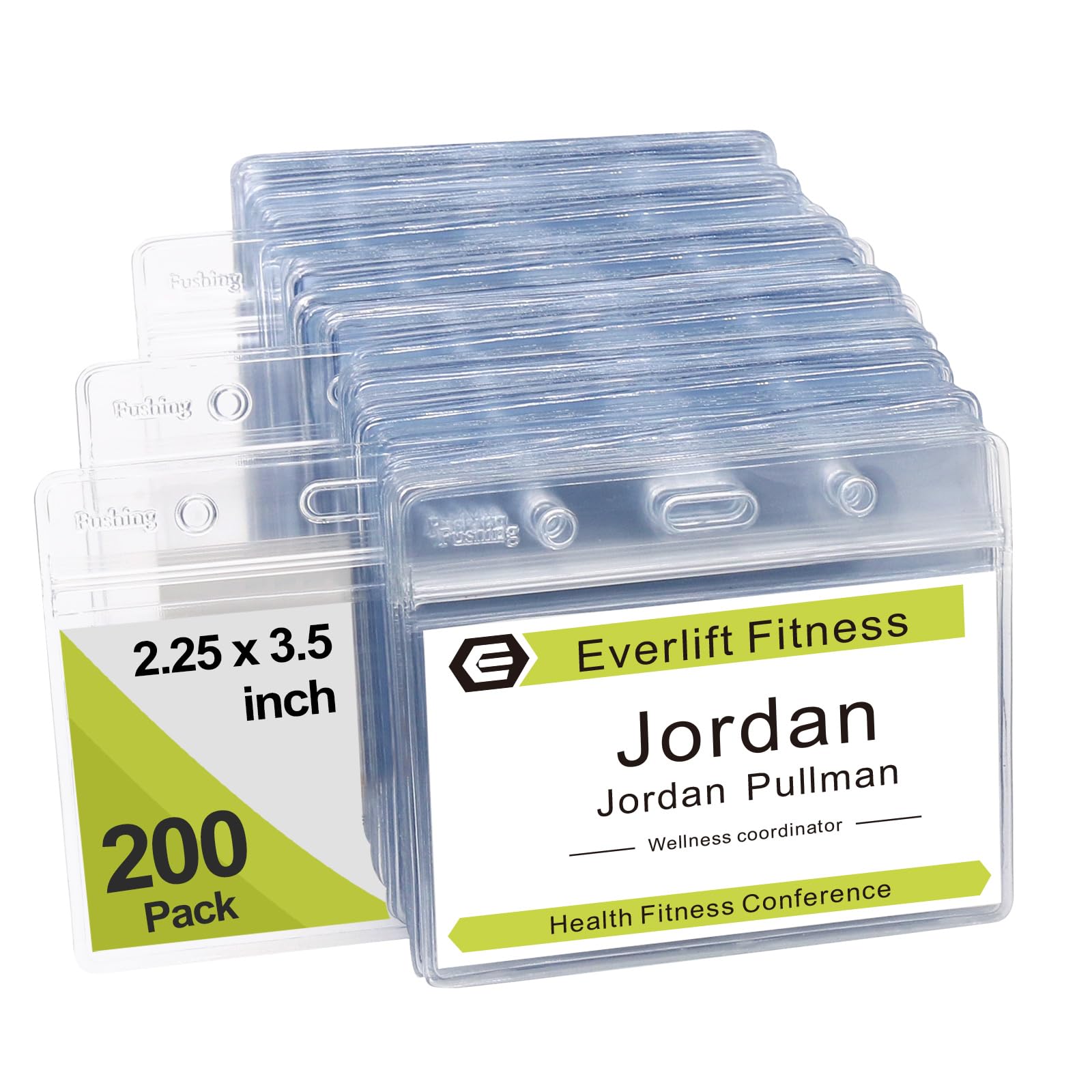 

Fushing 200 Pieces Clear Vinyl Horizontal Name Tag Set Badge ID Card Holder чистий
