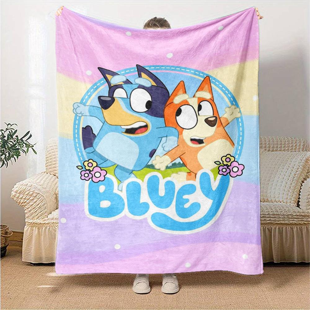 Bluey Cartoon Print Flannel Blanket High Quality Warm Comfortable Cover for All Seasons Perfect for Gifts Home Decor
