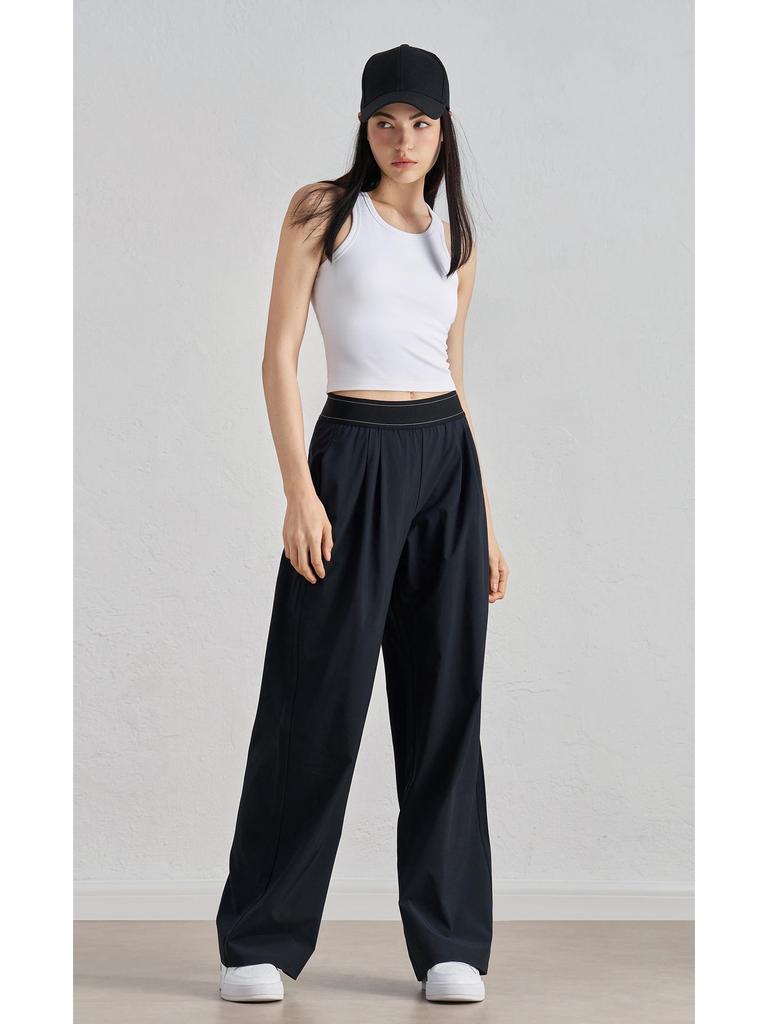 Women's High Waist Wide Leg Yoga Pants – Casual Woven Sports Trousers with Slimming Design