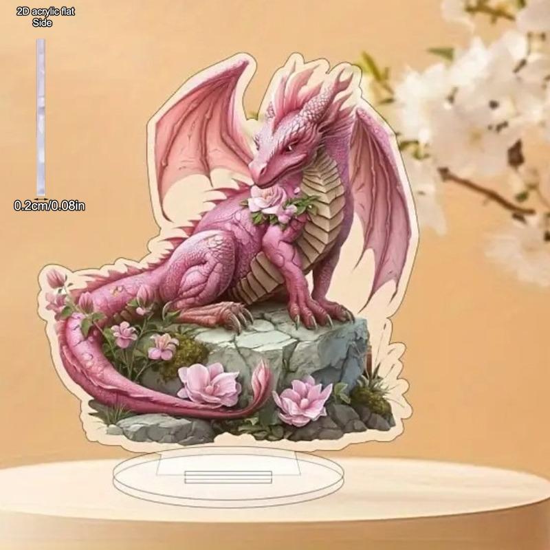 Vibrant Pink Dragon Decoration - Floral Accents, Exquisite Bohemian Style Acrylic Tabletop Decor, Multipurpose Sign, Home Tabletop Decorations, Nurse