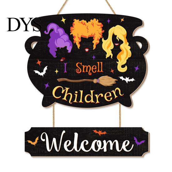 Witch Cauldron Door Decor Halloween Wooden Welcome Sign for Front Door, Hanging Plaque, Festive Wall Waterproof Pendant with Hemp Rope Indoor Outdoor