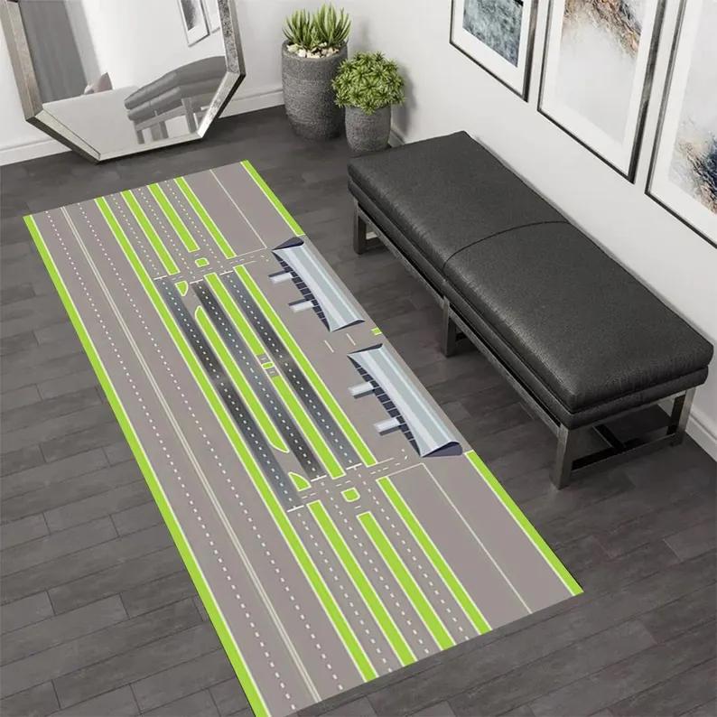 Runway Rug Runner Airport for Airlines Track Aircraft Plane Lover Ground Game Carpets for Living Room Bedroom Decor Home Mat