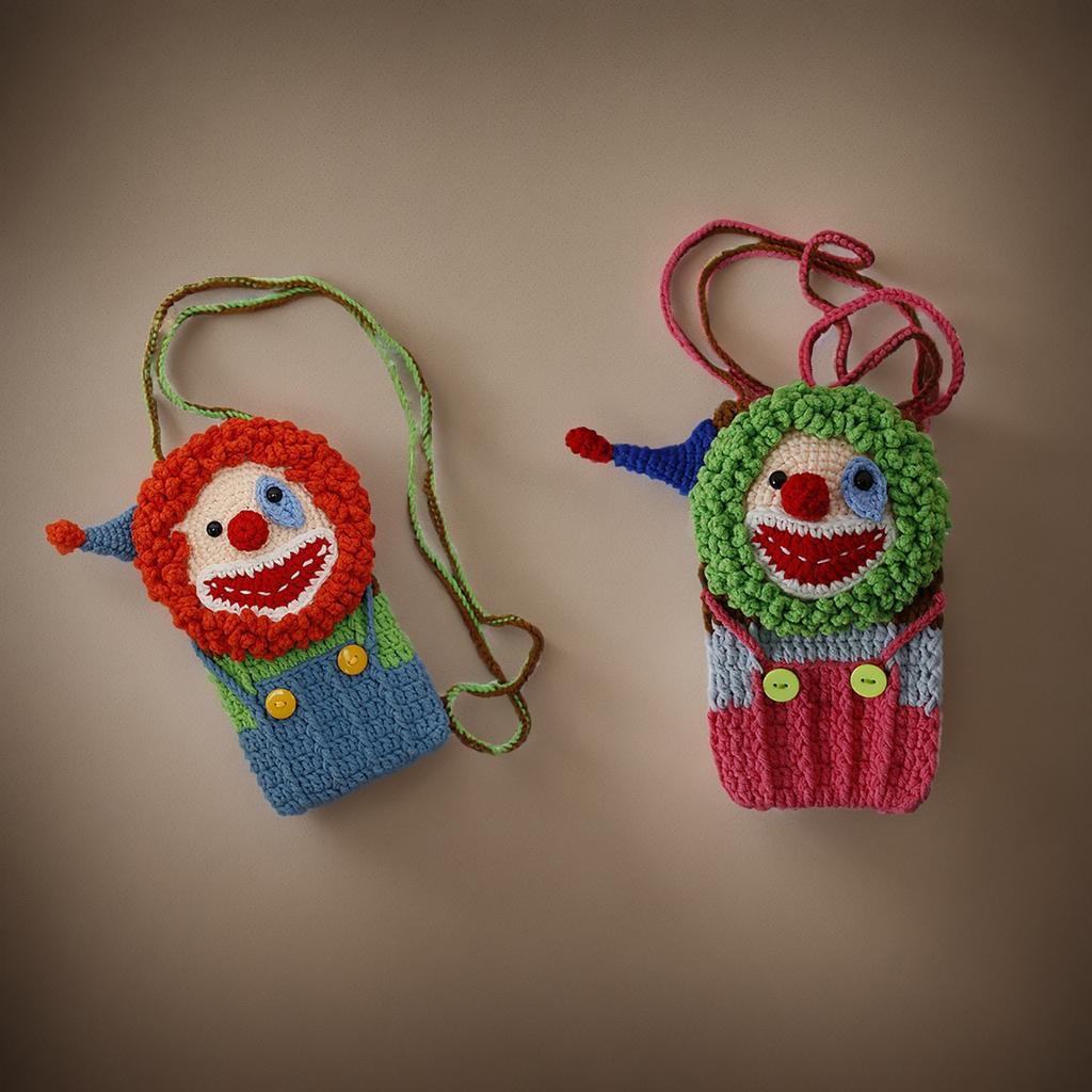 Creative Handmade Crochet Clown Cartoon Crossbody Phone Bag