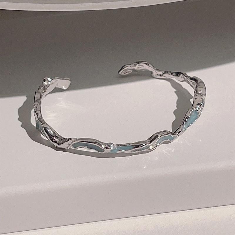 Korean Style  Geometric Blue Wave Bangle Vintage Light Luxury Opening Adjustable Bracelet For Women Jewelry Gifts