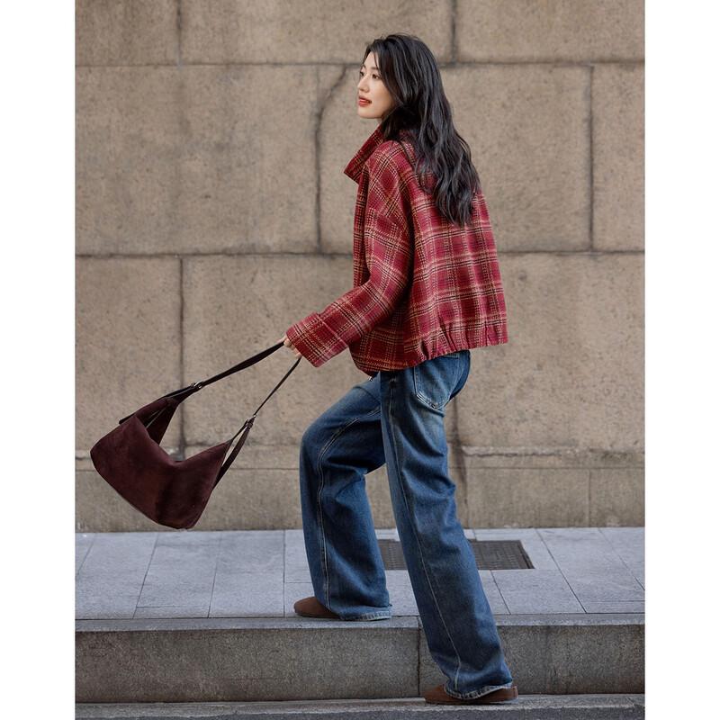 Demana Damen Retro karierte Wollmischung gefütterte Jacke