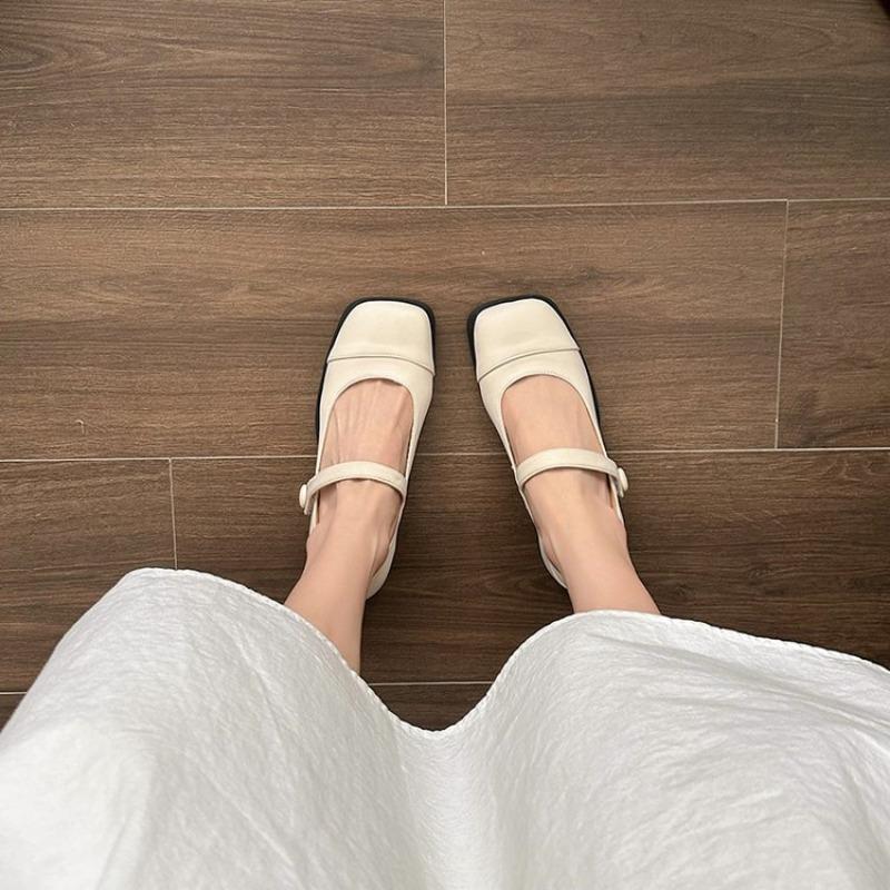 Fashion Women's Fashion Heel Shoes Autumn New Square Head Shallow Mouth Word with Anti-slip Wear-resistant Low-top Shoes