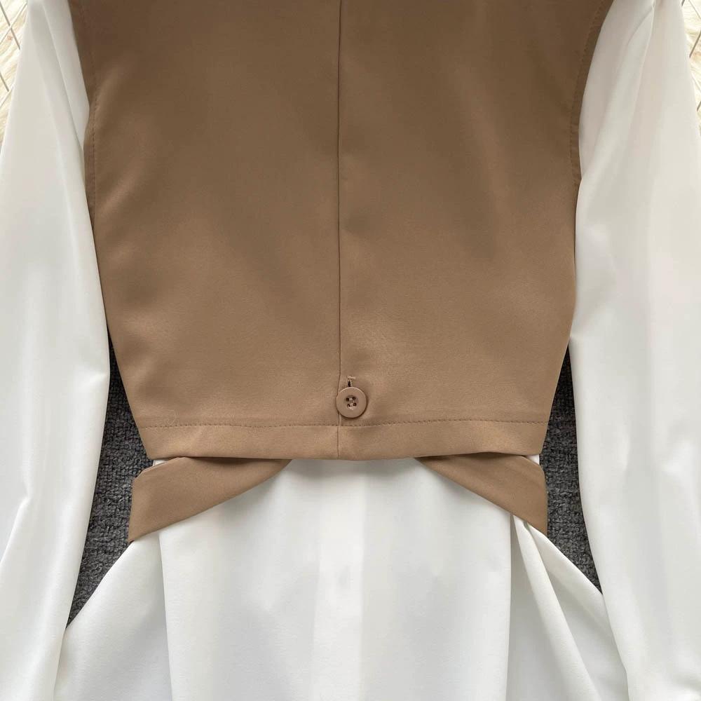 Hochwertiger zweiteiliger Anzug, Damen Herbstmode, Ausländischer Stil, Modisches Layering, Kurzes Westentop, Weißes langärmeliges Hemd