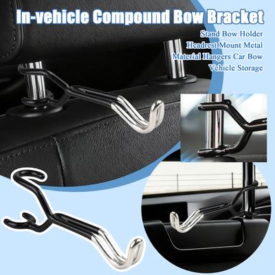 Booghouder voor in de auto, geschikt voor jacht en schieten met een compoundboog. Booghouder, standaard, booghouder, hoofdsteunbevestiging, metalen ophangbeugel, geschikt voor in de auto of voor het opbergen van een boog.