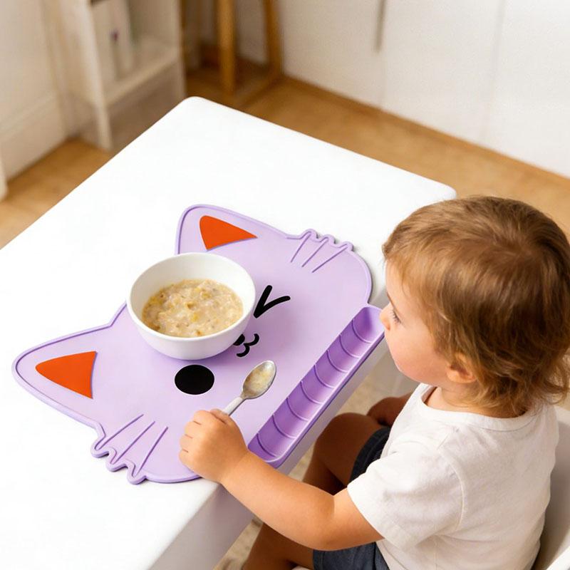 Cartoon Kids Placemat With Bib Non Slip Placemat Children Easy To Clean Waterproof Silicone Placemat Table Mat Dinner фиолетовый