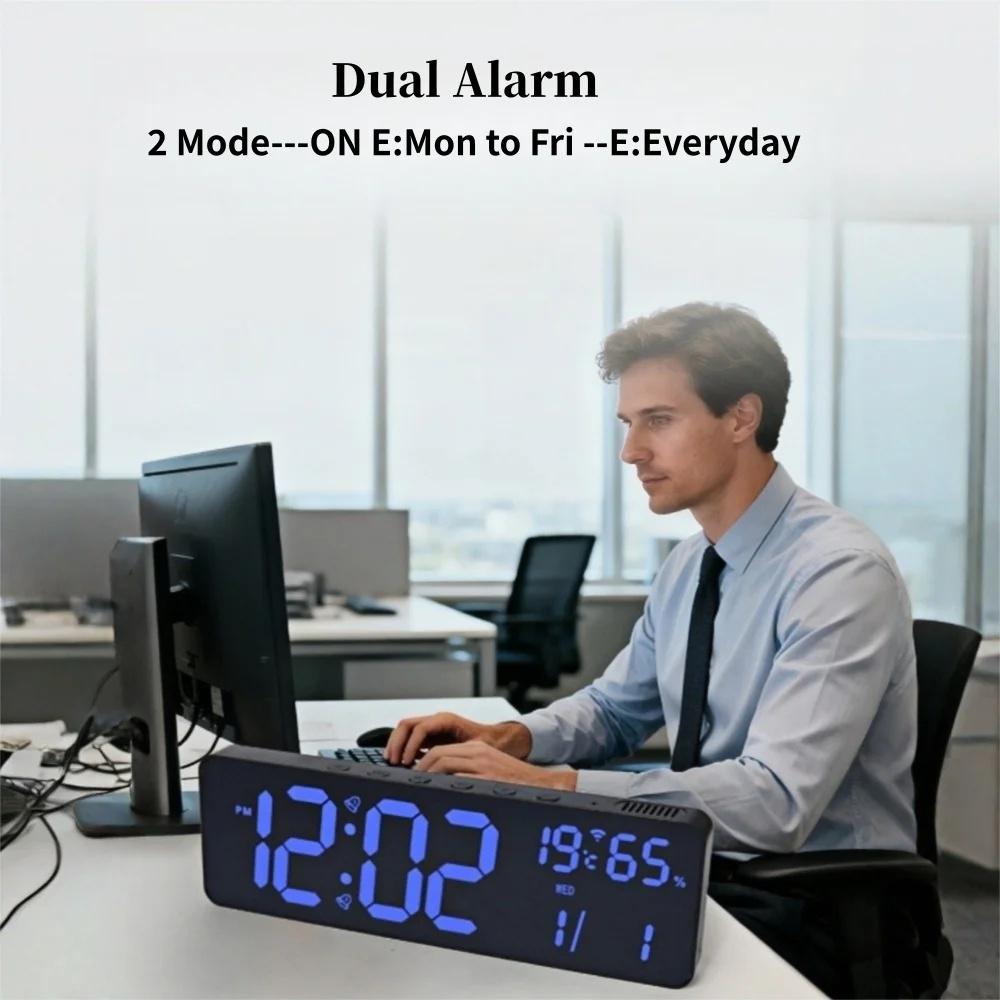 36*11.5*2.3cm Large RGB Digital Wall Clock TEMP Humidity Date Week Count-up Countdown 12/24H Bluetooth Time Synchronization LED Clock