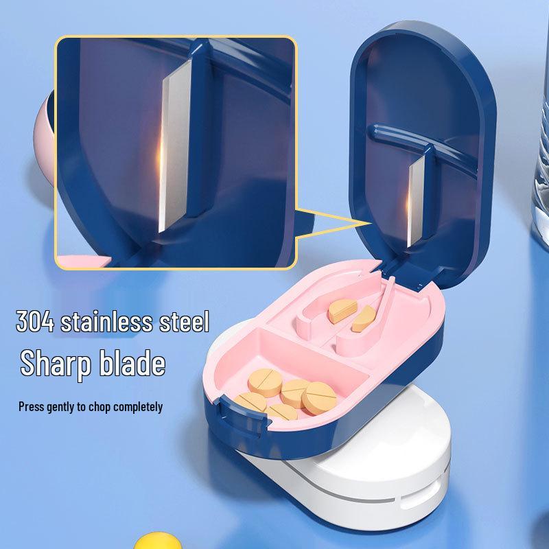 Přenosný japonský kráječ a dávkovač pilulek s úložným prostorem