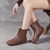 Johnature Handmade Sewing Genuine Leather Women's Boots Retro Warm Plush Flat Mid-calf Boots