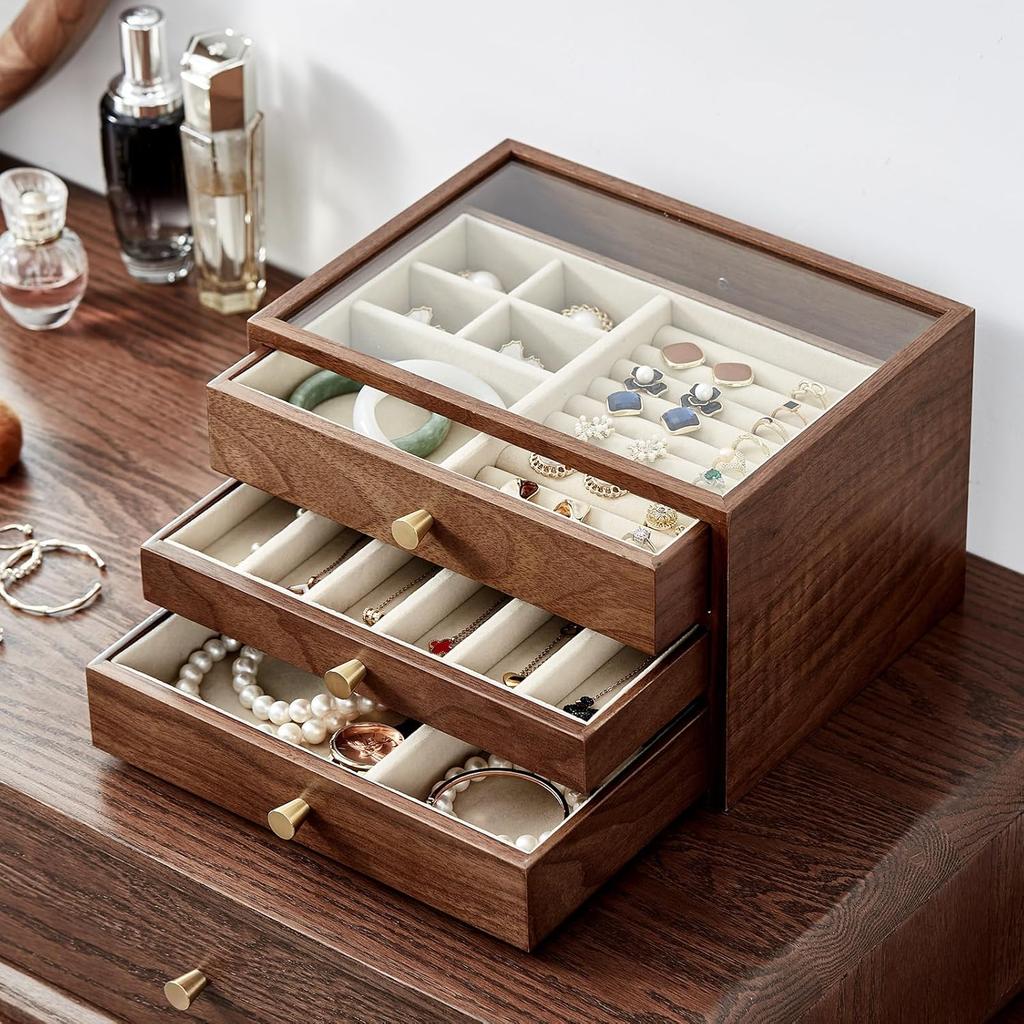 Multi-Layer Jewelry Box with Organizer Rectangular Tabletop Display Case for Earrings Bracelets Necklaces & Rings Jewelry Boxes