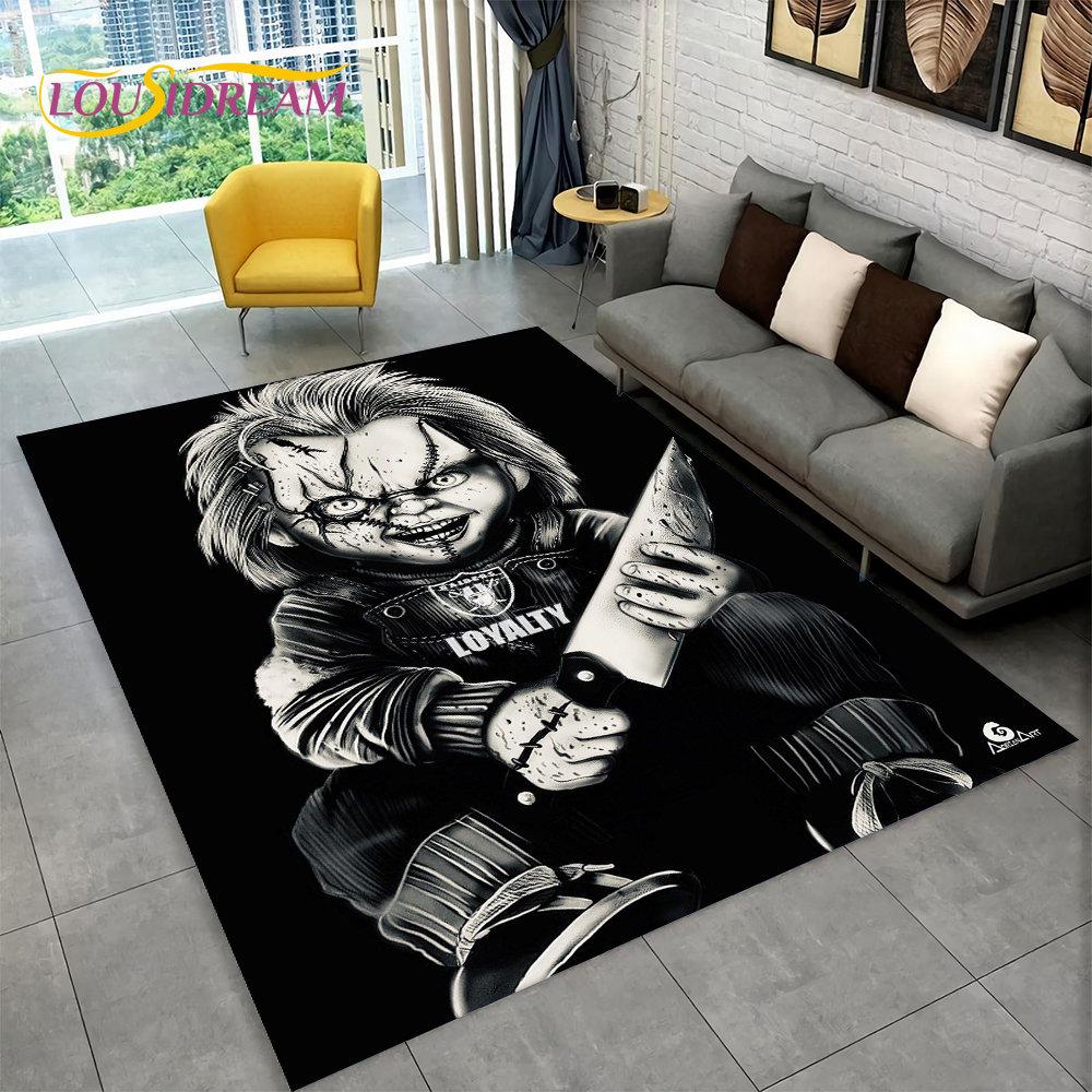 Horrorfilm-Charakter Chucky Saw Cartoon-Teppich, Teppich für Wohnzimmer, Schlafzimmer, Sofa, Fußmatte, Dekoration, rutschfeste Bodenmatte