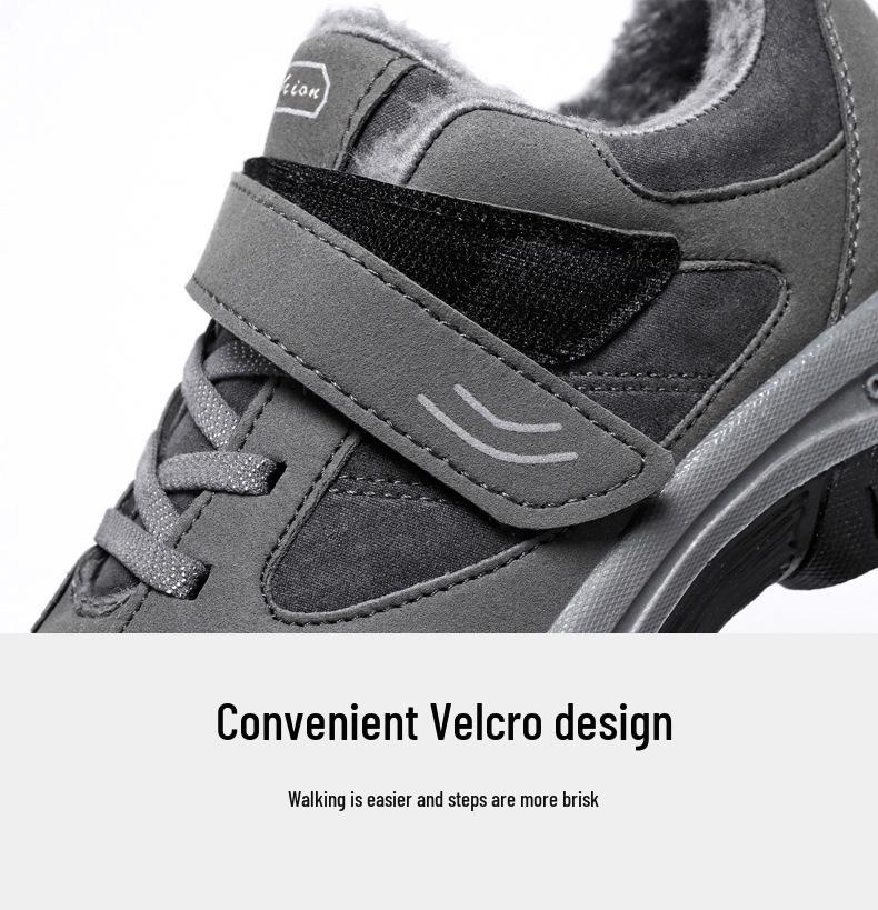 Men's Winter Magic Tape Lace-Free Cotton Boots - Velvet-Lined, Thickened & Warm Walking Snow Boots for Middle-Aged and Elderly