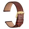 WOCCI Genuine Leather Watch Band, 18mm, Italian Crocodile-Embossed Leather, Brown with Gold Buckle